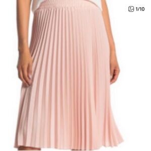 Tahari Pink Cream Pleated Banded Midi Skirt